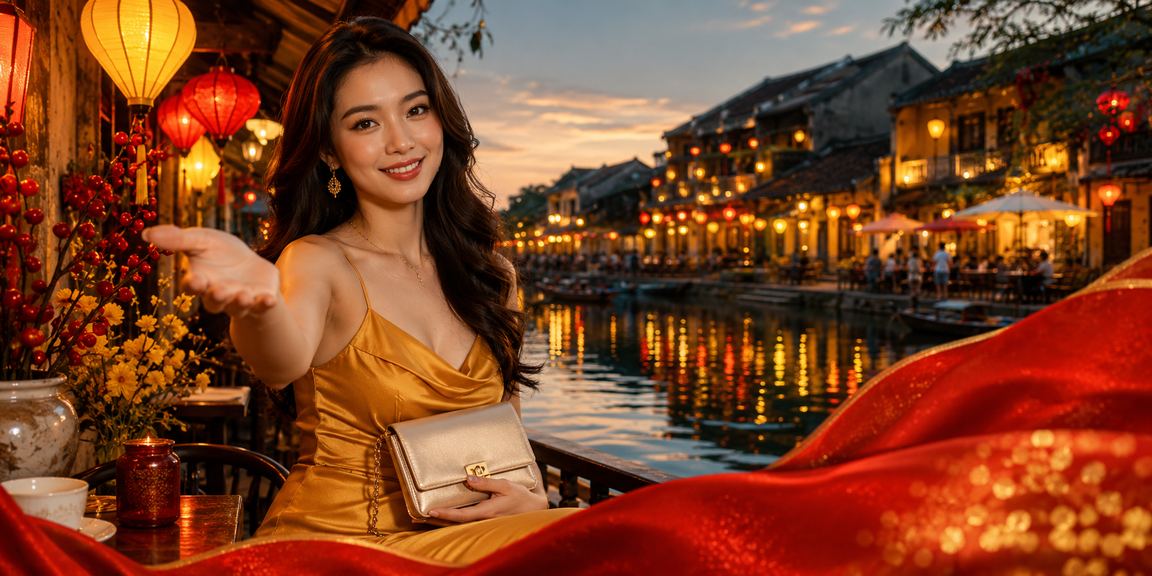 Du khách Hội An thư giãn với cà phê và tra cứu thông tin casino trên điện thoại